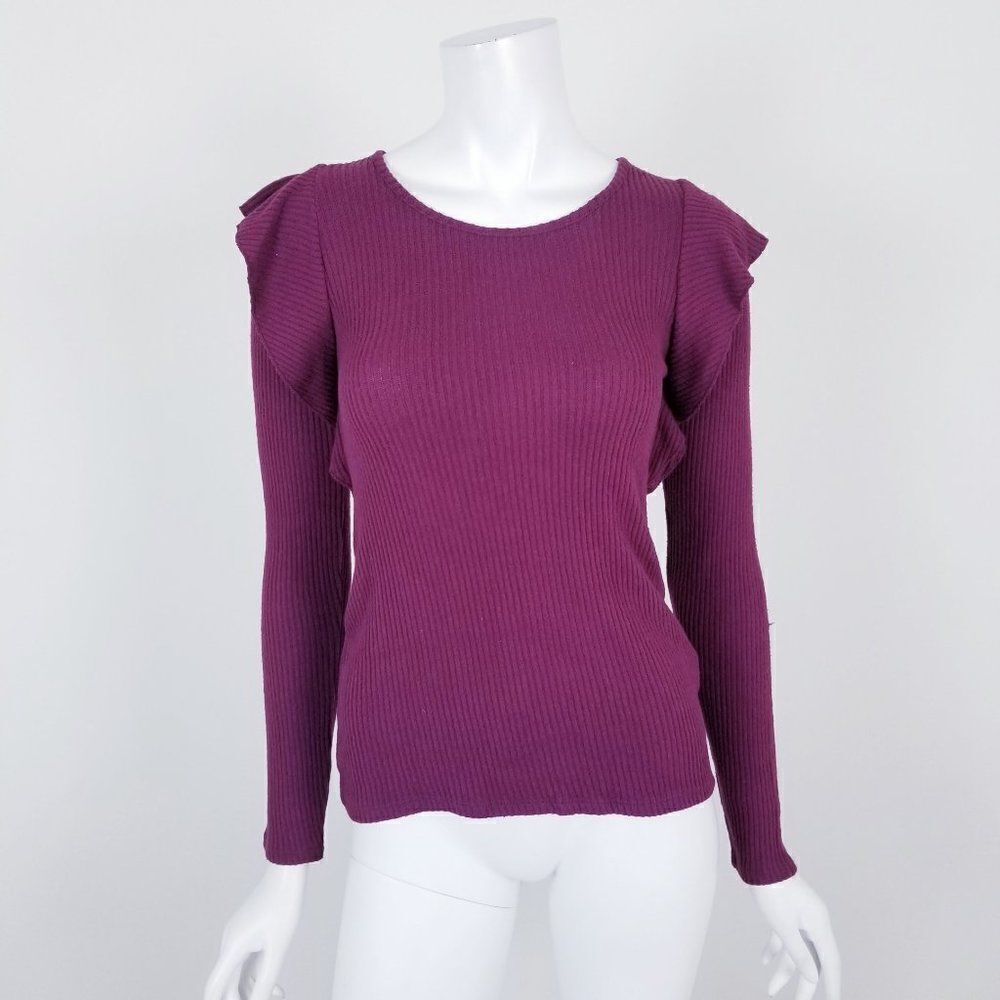 NWT Lucky Brand Ribbed Ruffle Knit Top Small